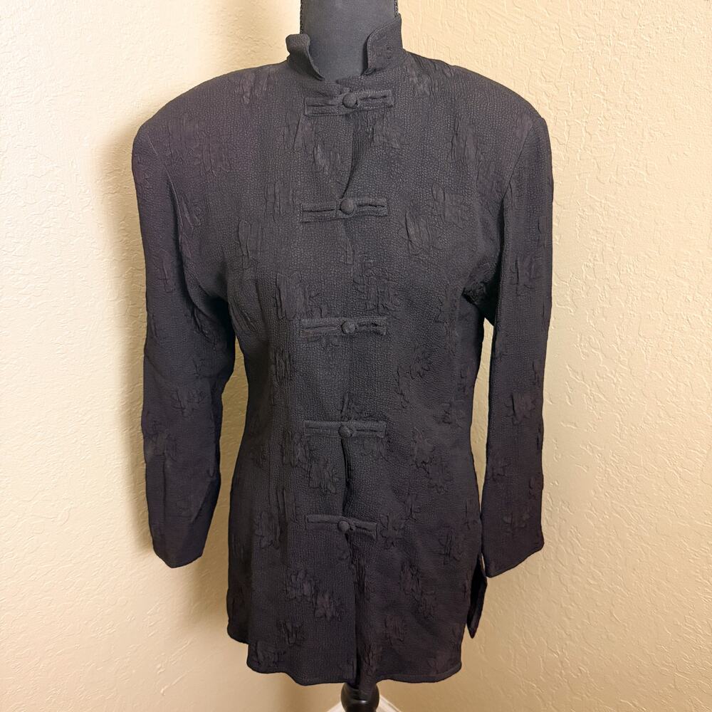 Vintage Ann Premiere Paris Black Frog Closure Mandarin Collar Jacket Petite
